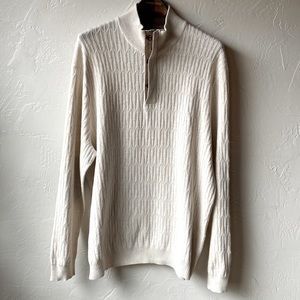 Tasso Elba Men's XL Off-White 
Sleeve Elbow Patch 1/4 Zip Mock Neck Pullover